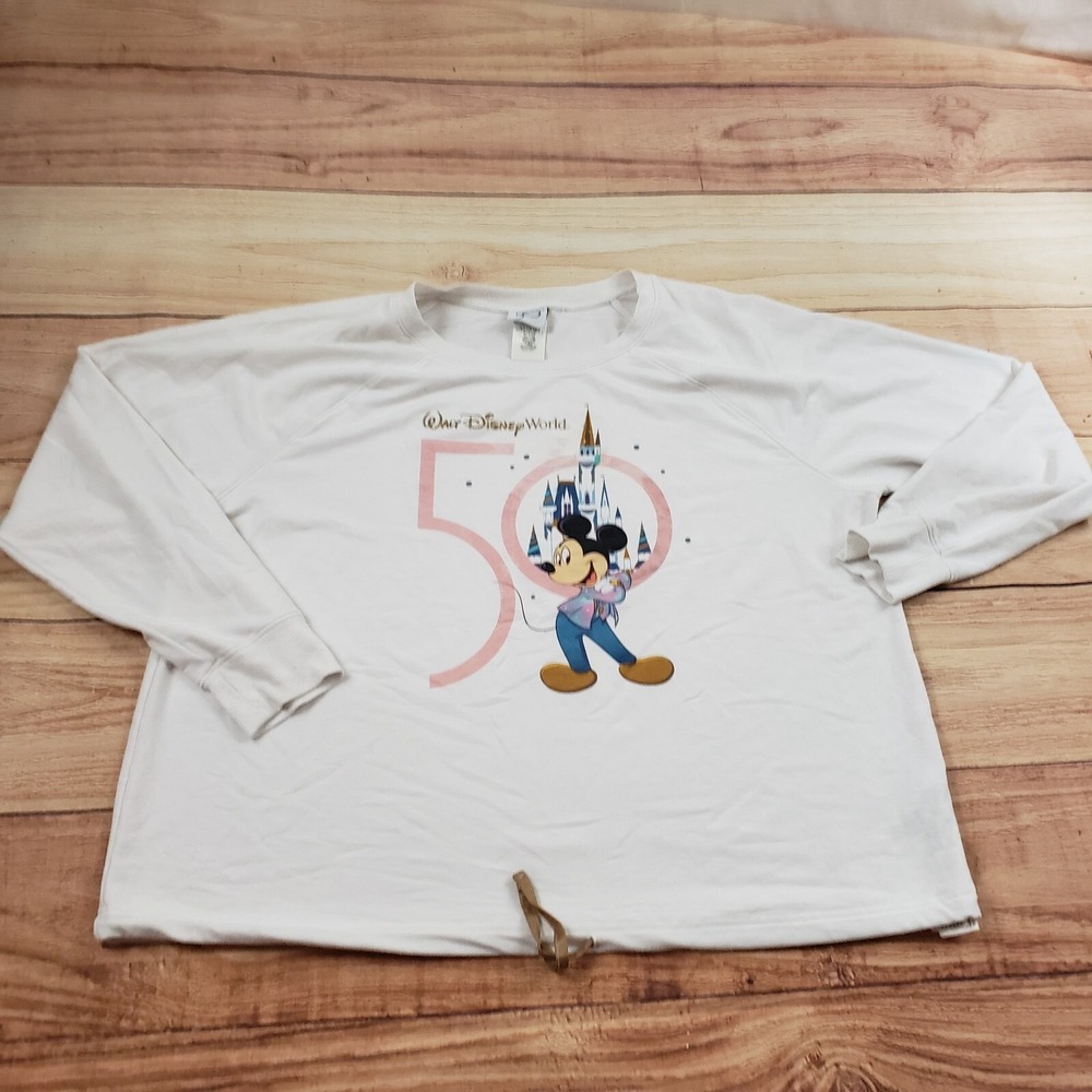 Disney World Sweater Women 1X‎ White Mickey Mouse Sweatshirt 50th Anniversary *